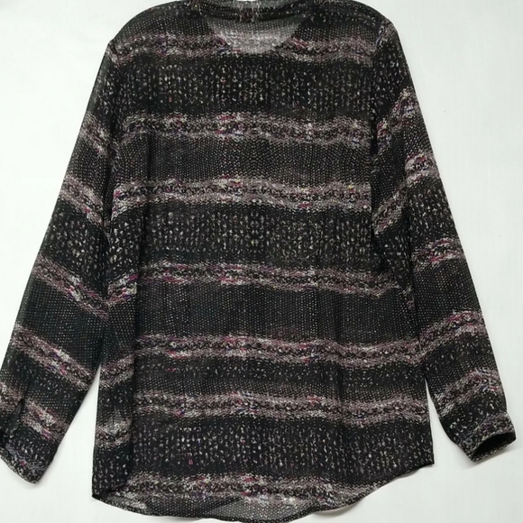 CAbi Blouse Style 3249 Long Sleeve Button Up Semi Sheer Black, Gray Print - Picture 1 of 12